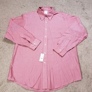 New Brooks Brothers Milano Men's Dress Shirt 17 33 Red Geometric Non-Iron Cotton